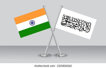 Crossed flags of Taliban and India. Official colors. Correct proportion. Banner design