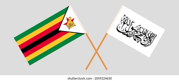 Crossed flags of Taliban and the Republic of Zimbabwe. Official colors. Correct proportion