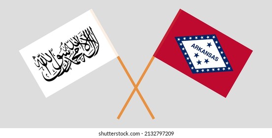 Crossed flags of Taliban and The State of Arkansas. Official colors. Correct proportion. Vector illustration