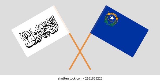 Crossed flags of Taliban and The State of Nevada. Official colors. Correct proportion. Vector illustration
