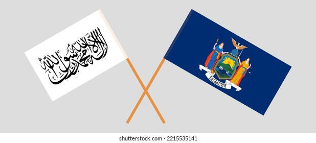 Crossed flags of Taliban and The State of New York. Official colors. Correct proportion. Vector illustration
