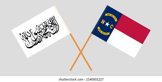 Crossed flags of Taliban and The State of North Carolina. Official colors. Correct proportion. Vector illustration
