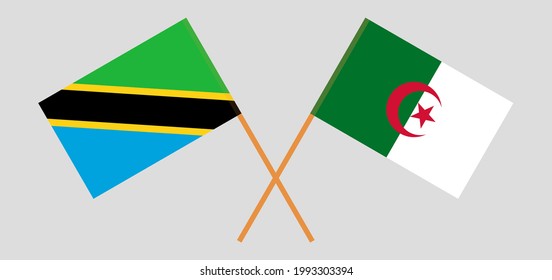 Crossed flags of Tanzania and Algeria. Official colors. Correct proportion