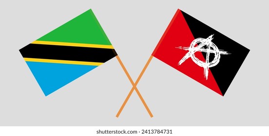 Banderas cruzadas de Tanzania y anarquía. Colores oficiales. Proporción correcta. Ilustración del vector
