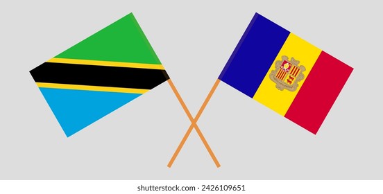 Crossed flags of Tanzania and Andorra. Official colors. Correct proportion. Vector illustration
