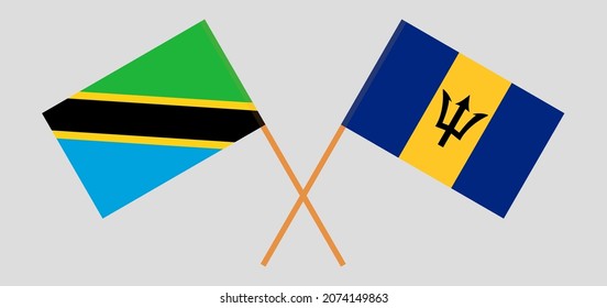 Crossed flags of Tanzania and Barbados. Official colors. Correct proportion. Vector illustration