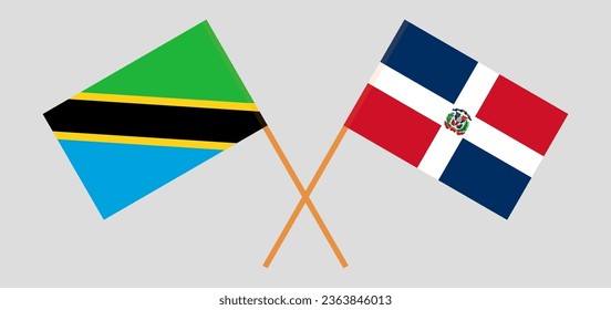 Crossed flags of Tanzania and Dominican Republic. Official colors. Correct proportion. Vector illustration
