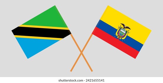 Crossed flags of Tanzania and Ecuador. Official colors. Correct proportion. Vector illustration
