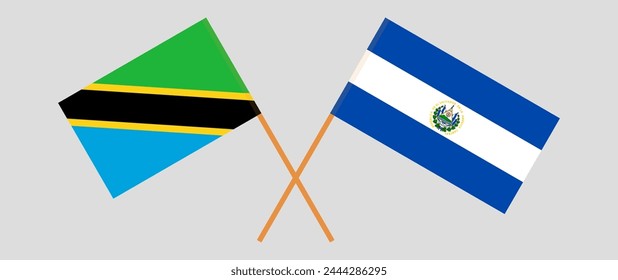 Crossed flags of Tanzania and El Salvador. Official colors. Correct proportion. Vector illustration
