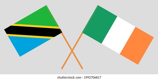 Crossed flags of Tanzania and Ireland. Official colors. Correct proportion
