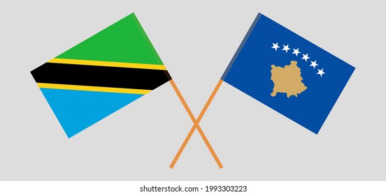 Crossed flags of Tanzania and Kosovo. Official colors. Correct proportion
