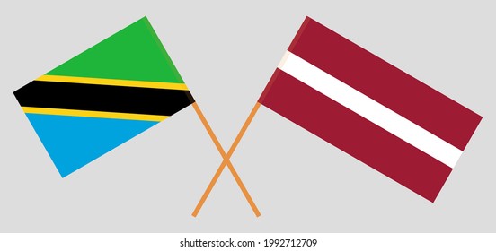 Crossed flags of Tanzania and Latvia. Official colors. Correct proportion