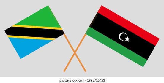 Crossed flags of Tanzania and Libya. Official colors. Correct proportion