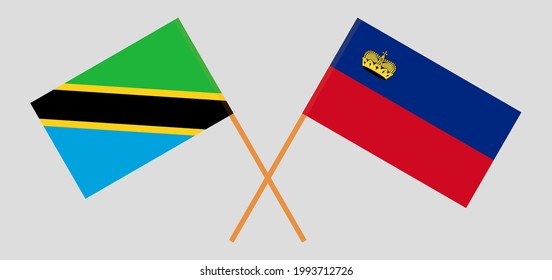 Crossed flags of Tanzania and Liechtenstein. Official colors. Correct proportion