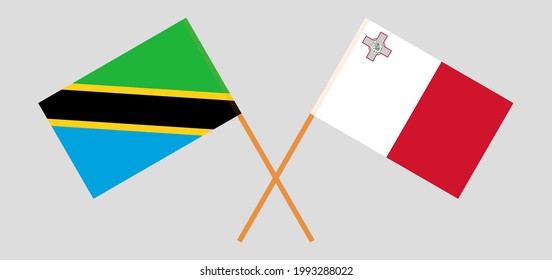Crossed flags of Tanzania and Malta. Official colors. Correct proportion