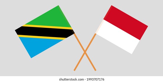 Crossed flags of Tanzania and Monaco. Official colors. Correct proportion