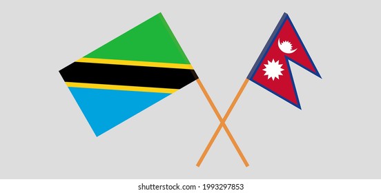 Crossed flags of Tanzania and Nepal. Official colors. Correct proportion