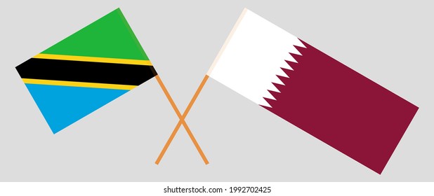Banderas cruzadas de Tanzania y Qatar. Colores oficiales. Proporción correcta