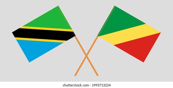 Crossed flags of Tanzania and Republic of the Congo. Official colors. Correct proportion
