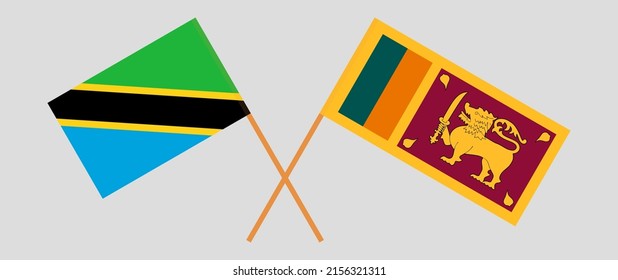 Crossed flags of Tanzania and Sri Lanka. Official colors. Correct proportion. Vector illustration
