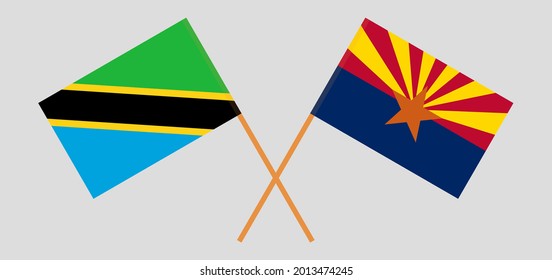 Crossed flags of Tanzania and the State of Arizona. Official colors. Correct proportion