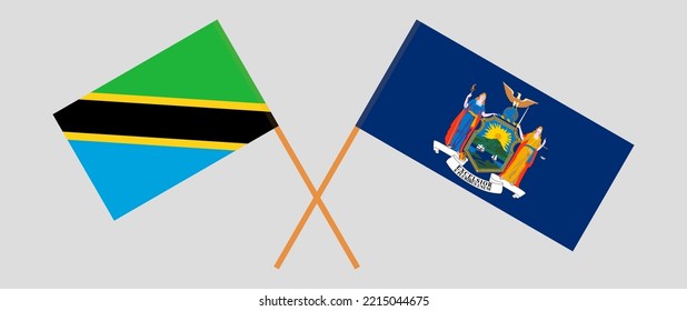 Crossed flags of Tanzania and The State of New York. Official colors. Correct proportion. Vector illustration
