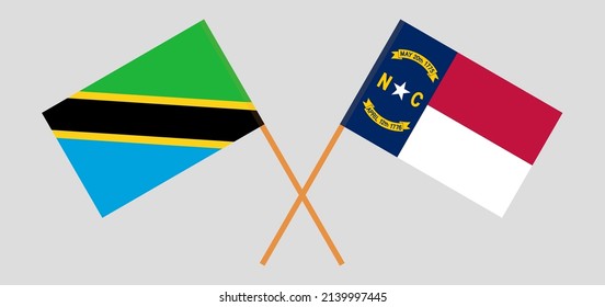 Crossed flags of Tanzania and The State of North Carolina. Official colors. Correct proportion. Vector illustration
