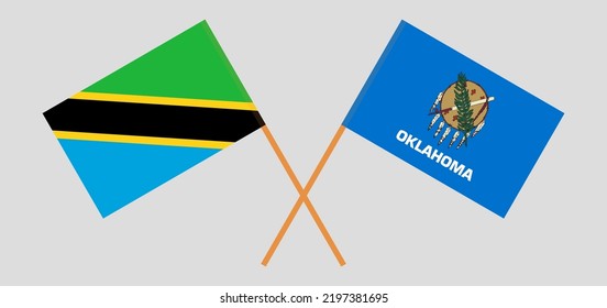 Crossed flags of Tanzania and The State of Oklahoma. Official colors. Correct proportion. Vector illustration
