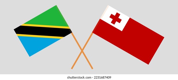 Crossed flags of Tanzania and Tonga. Official colors. Correct proportion. Vector illustration
