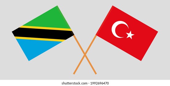 Crossed flags of Tanzania and Turkey. Official colors. Correct proportion