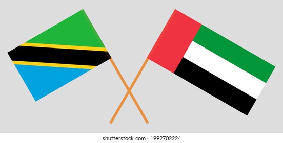 Crossed flags of Tanzania and the United Arab Emirates. Official colors. Correct proportion