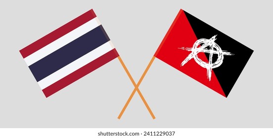 Crossed flags of Thailand and anarchy. Official colors. Correct proportion. Vector illustration
