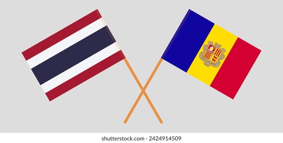 Crossed flags of Thailand and Andorra. Official colors. Correct proportion