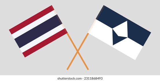 Crossed flags of Thailand and Antarctica. Official colors. Correct proportion. Vector illustration
