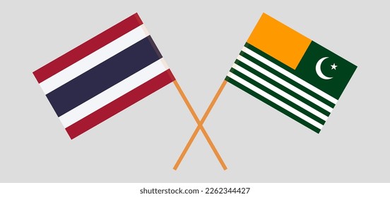 Crossed flags of Thailand and Azad Kashmir. Official colors. Correct proportion. Vector illustration
