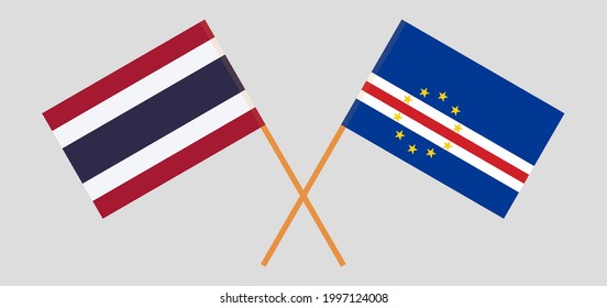 Crossed flags of Thailand and Cape Verde. Official colors. Correct proportion