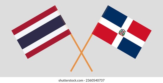 Crossed flags of Thailand and Dominican Republic. Official colors. Correct proportion. Vector illustration
