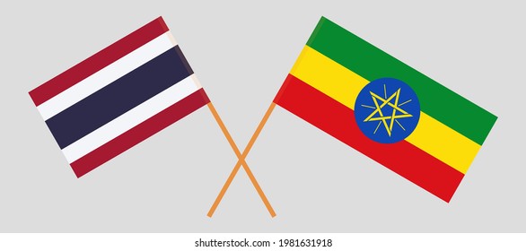 Crossed flags of Thailand and Ethiopia. Official colors. Correct proportion