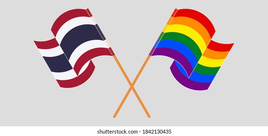 Crossed flags of Thailand and LGBTQ