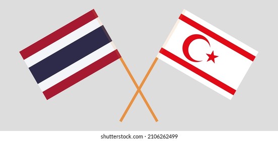 Crossed flags of Thailand and Northern Cyprus. Official colors. Correct proportion. Vector illustration
