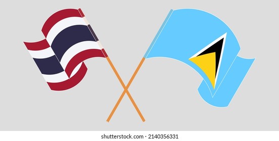 Crossed flags of Thailand and Saint Lucia. Official colors. Correct proportion. Vector illustration
