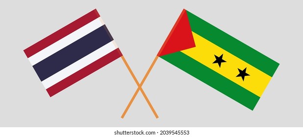 Crossed flags of Thailand and Sao Tome and Principe. Official colors. Correct proportion