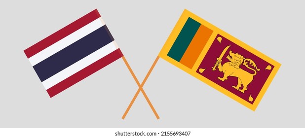 Crossed flags of Thailand and Sri Lanka. Official colors. Correct proportion. Vector illustration
