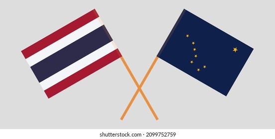 Crossed flags of Thailand and the State of Alaska. Official colors. Correct proportion. Vector illustration
