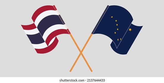 Crossed flags of Thailand and the State of Alaska. Official colors. Correct proportion. Vector illustration
