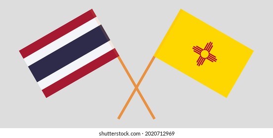 Crossed flags of Thailand and the State of New Mexico. Official colors. Correct proportion