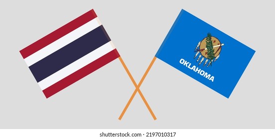Banderas cruzadas de Tailandia y el estado de Oklahoma. Colores oficiales. Proporción correcta. Ilustración del vector
