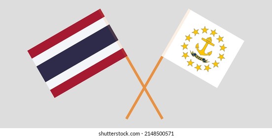 Crossed flags of Thailand and the State of Rhode Island. Official colors. Correct proportion. Vector illustration
