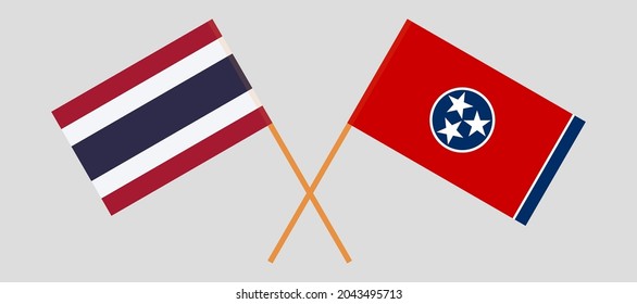 Crossed flags of Thailand and the State of Tennessee. Official colors. Correct proportion