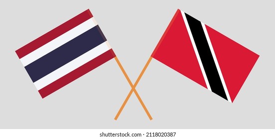 Crossed flags of Thailand and Trinidad and Tobago. Official colors. Correct proportion. Vector illustration
